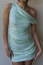 Sheila Asymmetrical Sequin Mini Dress